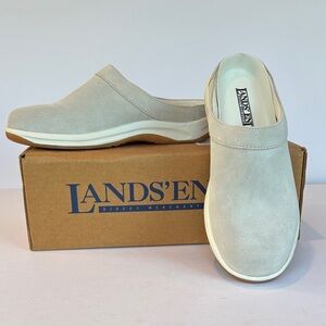 NIB Lands' End Ivory Beige Suede Mules / Clogs Sneakers SIZE 7